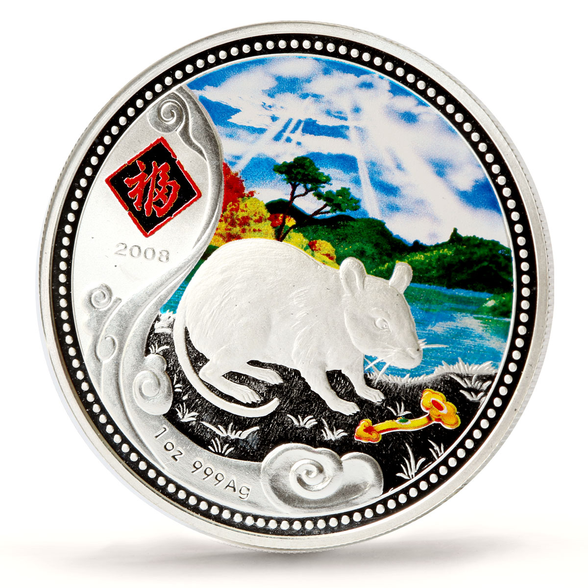 Niue 1 dollar Lunar Calendar Year of the Rat Mouse River silver coin 2008