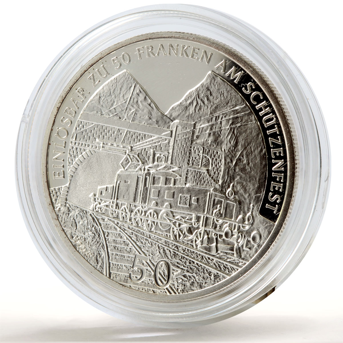 Switzerland 50 francs Uri Shooting Festival Thaler Train proof silver coin 2001