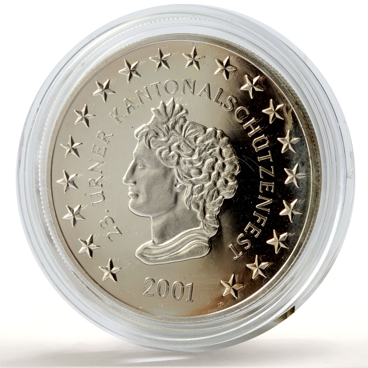Switzerland 50 francs Uri Shooting Festival Thaler Train proof silver coin 2001
