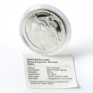 Switzerland 50 francs Brusio Shooting Festival Thaler Train silver coin 2005