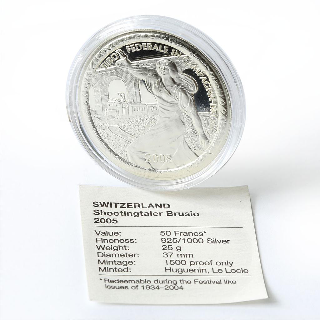 Switzerland 50 francs Brusio Shooting Festival Thaler Train silver coin 2005