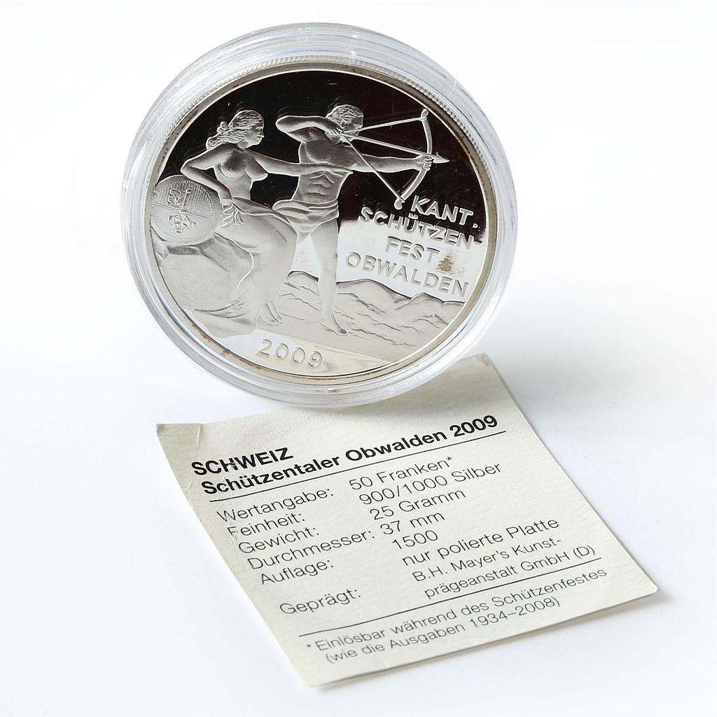 Switzerland 50 francs Obwalden Shooting Festival Thaler Archer silver coin 2009
