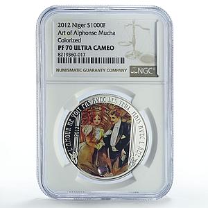 Niger 1000 francs Painter Alphonse Mucha The Flirt Art PF70 NGC silver coin 2012