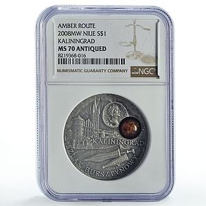 Niue 1 dollar Amber Routes Roads Kaliningrad Castle MS70 NGC silver coin 2008