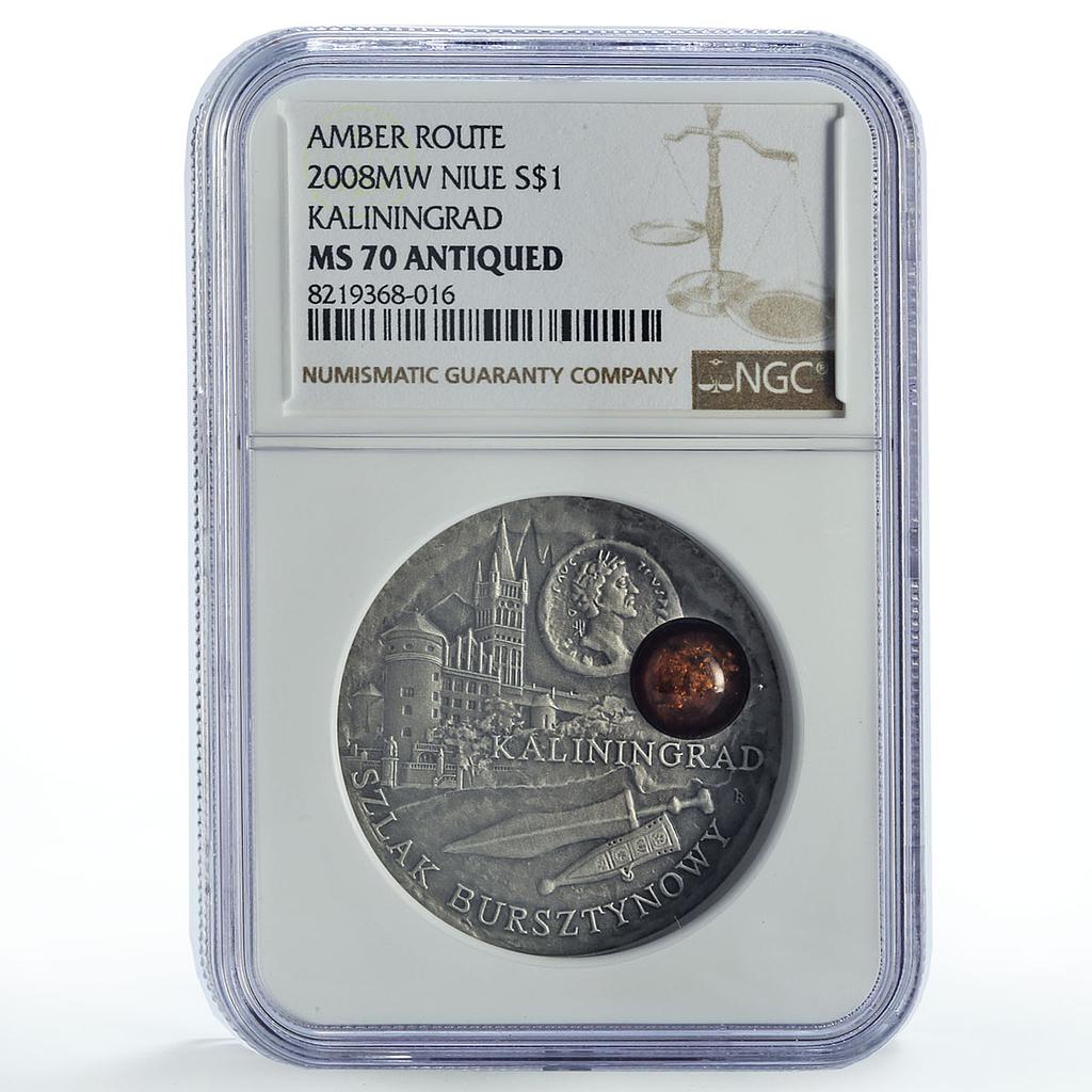 Niue 1 dollar Amber Routes Roads Kaliningrad Castle MS70 NGC silver coin 2008