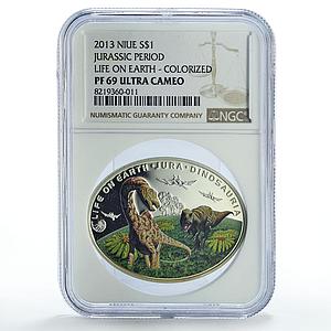 Niue 1 dollar Jurassic Period On Earth Dinosaurs Fauna PF69 NGC silver coin 2013
