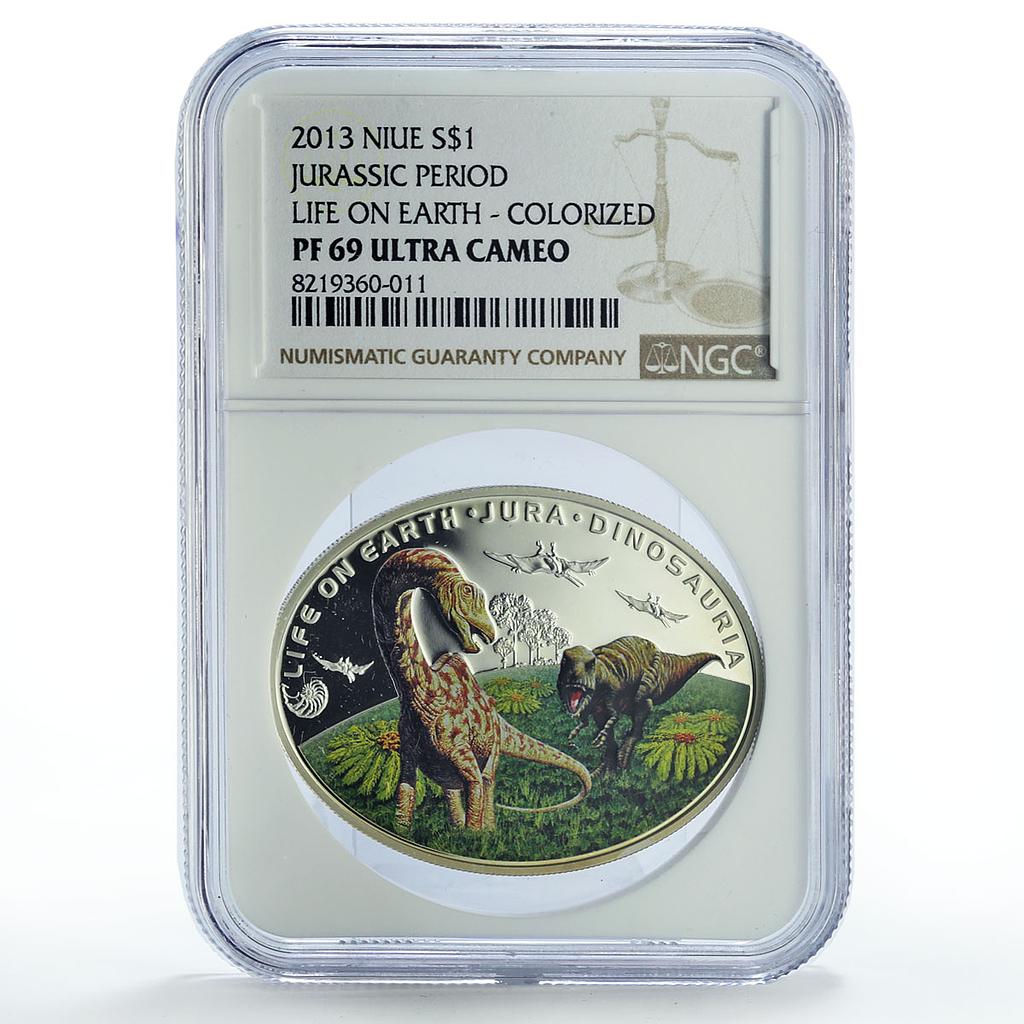 Niue 1 dollar Jurassic Period On Earth Dinosaurs Fauna PF69 NGC silver coin 2013