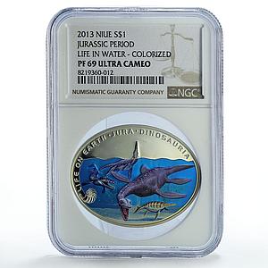 Niue 1 dollar Jurassic Period In Water Dinosaurs Fauna PF69 NGC silver coin 2013