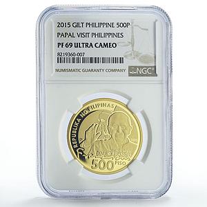 Philippines 500 piso Pope Francis Papal Visit Politics PF69 NGC copper coin 2015