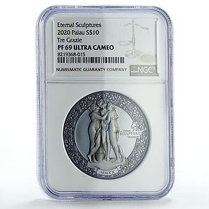 Palau 10 dollars Tre Grazie Three Graces Sculpture Art PF69 NGC silver coin 2020