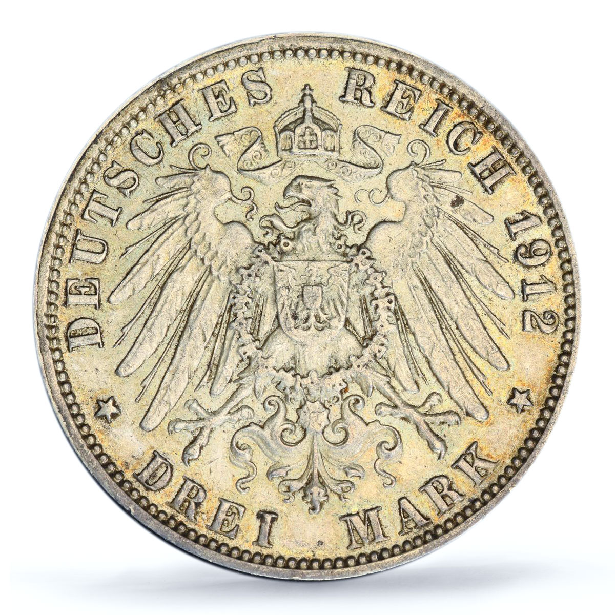 Germany Hamburg 3 mark Regular Coinage Hanseatic City AU53 PCGS silver coin 1912
