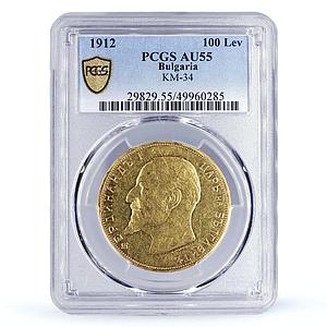 Bulgaria 100 leva Ferdinand I Independence KM-34 AU55 PCGS gold coin 1912