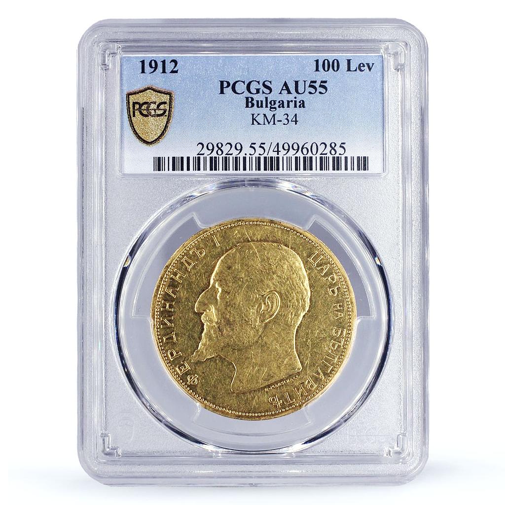 Bulgaria 100 leva Ferdinand I Independence KM-34 AU55 PCGS gold coin 1912