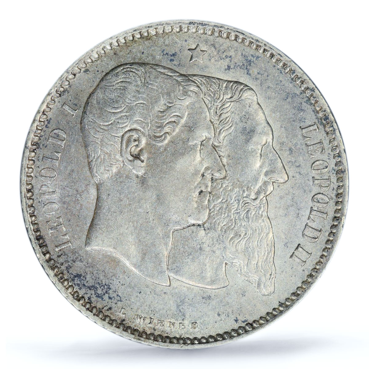 Belgium 1 franc Independence 50th Anniversary KM-38 AU58 PCGS silver coin 1880