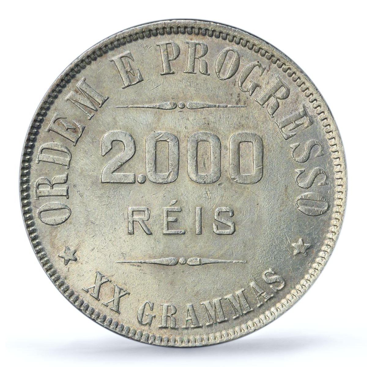 Brazil 2000 reis Regular Coinage Liberty Head KM-514 AU58 PCGS silver coin 1911