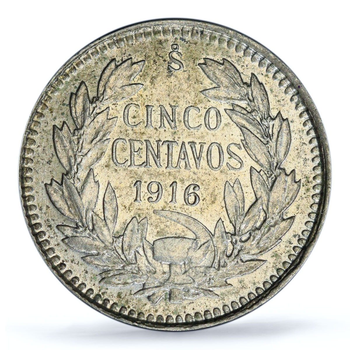 Chile 5 centavos Regular Coinage Condor Bird KM-155.3 MS64 PCGS silver coin 1916