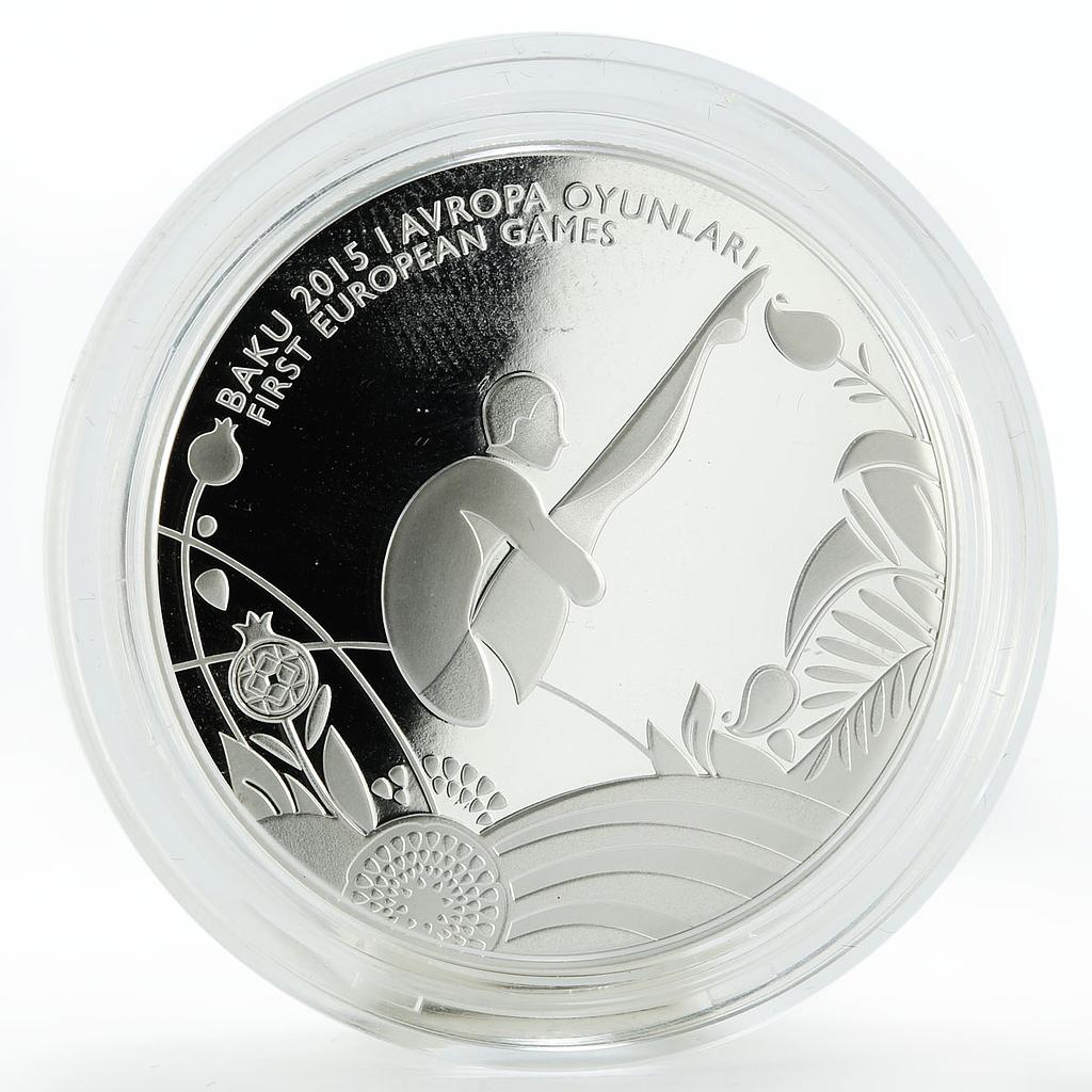 Azerbaijan 5 manat European Games in Baku Diving silver coin 2015