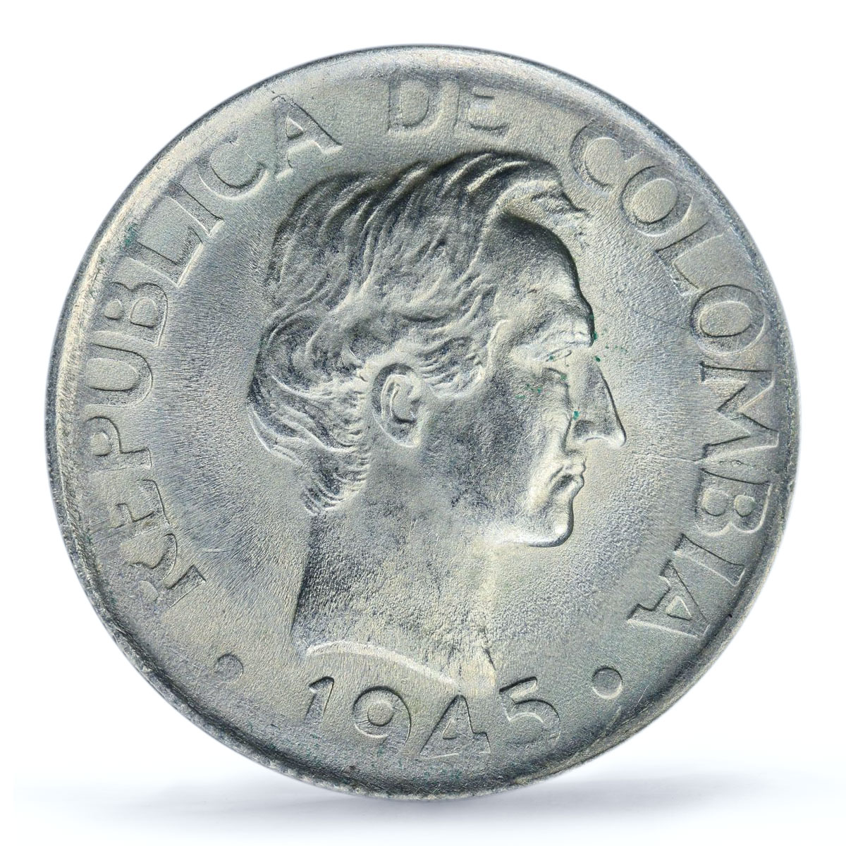 Colombia 20 centavos Regular Coinage Santander KM-208 MS64 PCGS silver coin 1945
