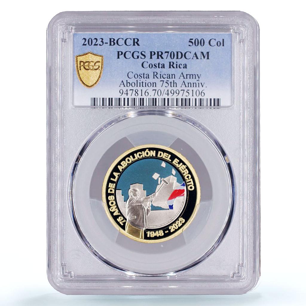 Costa Rica 500 colones Army Abolition Politics Color PR70 PCGS bimetal coin 2023