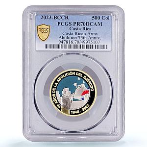 Costa Rica 500 colones Army Abolition Politics Color PR70 PCGS bimetal coin 2023