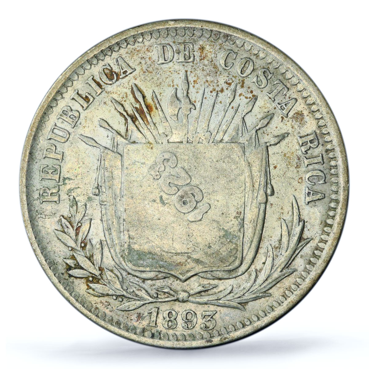 Costa Rica 50 centimos Regular Coinage "1923" KM-159 AU53 PCGS silver coin 1893 Costa Rica 50 centimos Regular Coinage "1923" KM-159 AU53 PCGS silver coin 1893