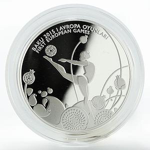 Azerbaijan 5 manat Baku First European Games Gymnastics proof silver coin 2015