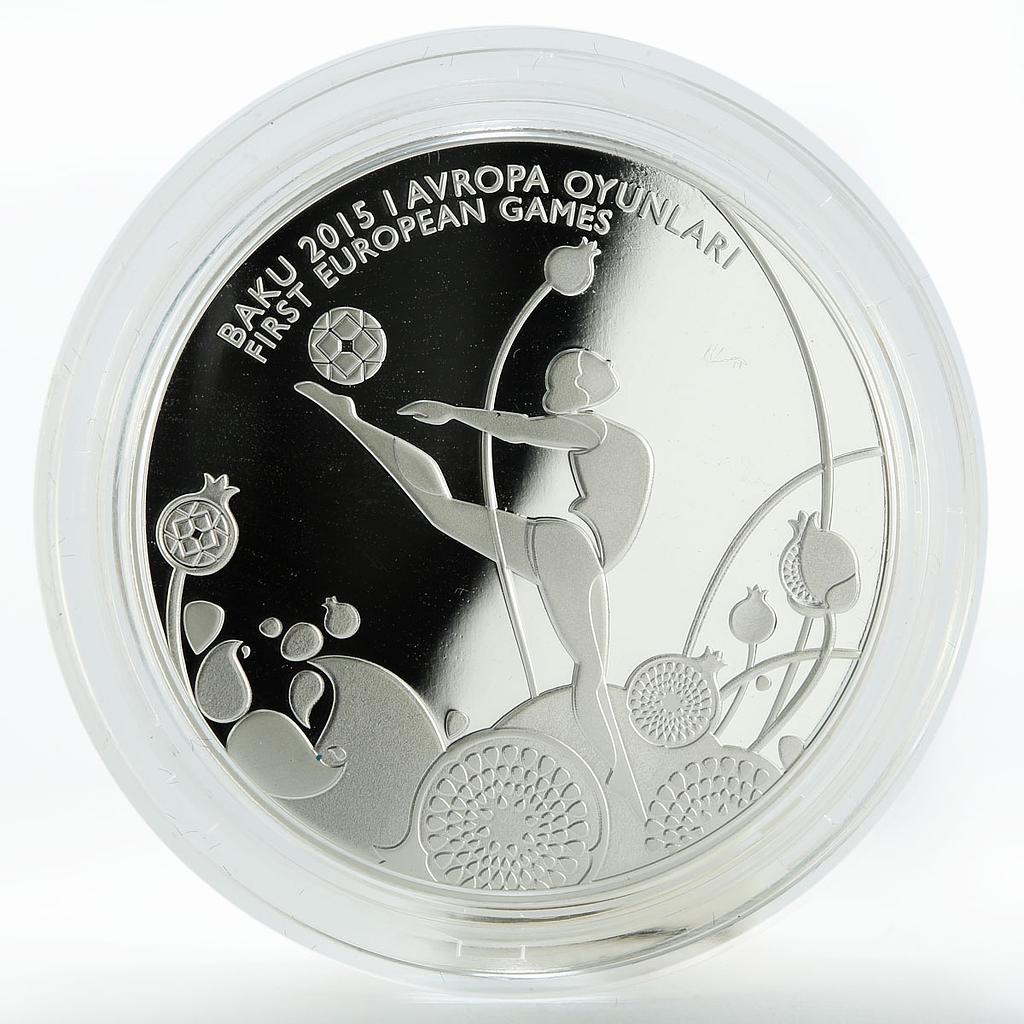 Azerbaijan 5 manat European Games in Baku Rhythmic Gymnastics silver coin 2015