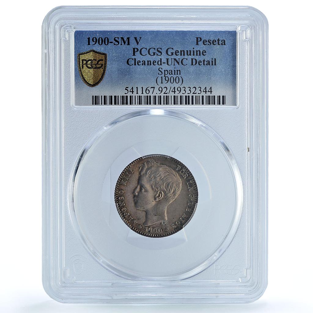 Spain 1 peseta Regular Coinage Child Alfonso KM-706 UNC PCGS silver coin 1900 Spain 1 peseta Regular Coinage Child Alfonso KM-706 UNC PCGS silver coin 1900