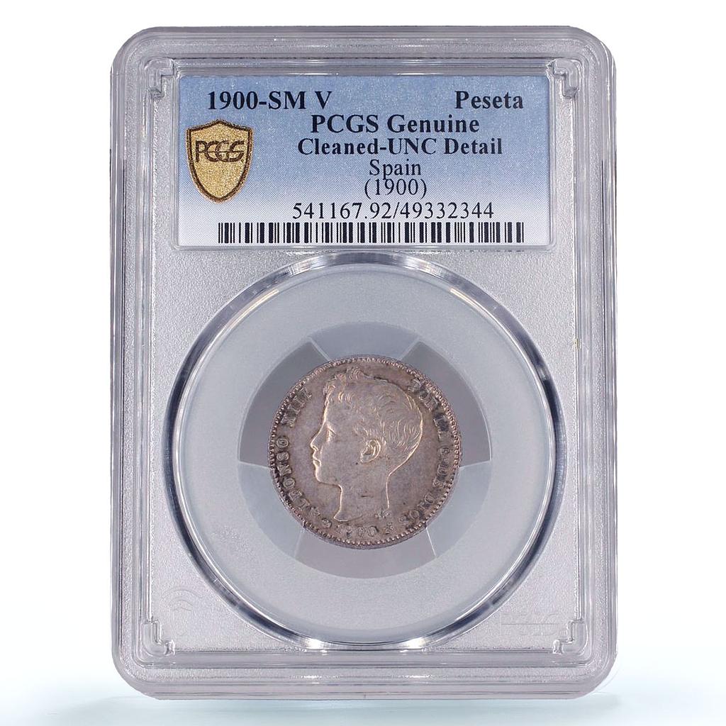 Spain 1 peseta Regular Coinage Child Alfonso KM-706 UNC PCGS silver coin 1900