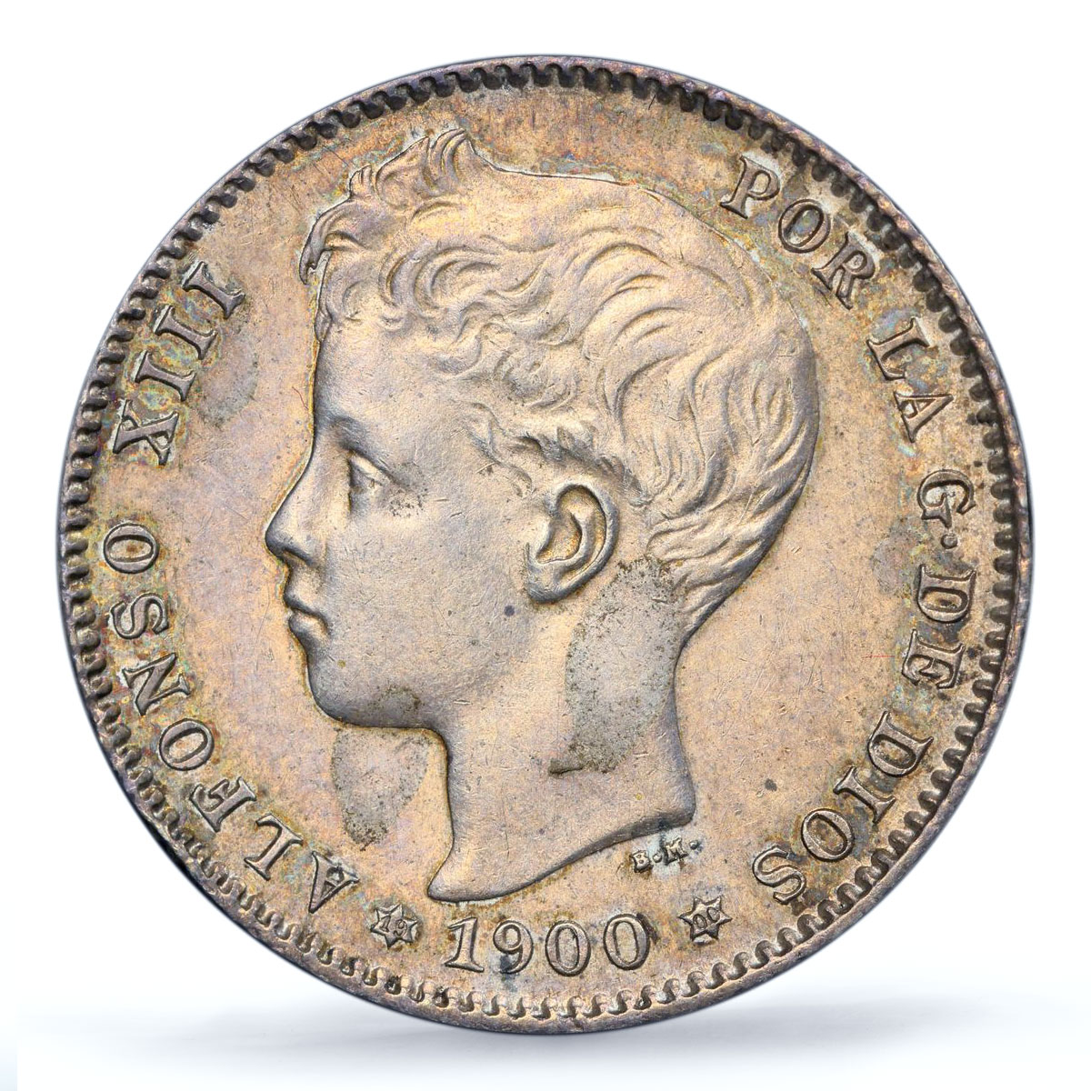 Spain 1 peseta Regular Coinage Child Alfonso KM-706 UNC PCGS silver coin 1900