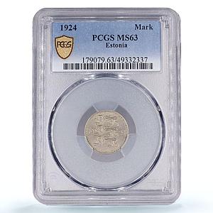Estonia 1 mark Regular Coinage Lions Arms KM-1a MS63 PCGS NiBronze coin 1924