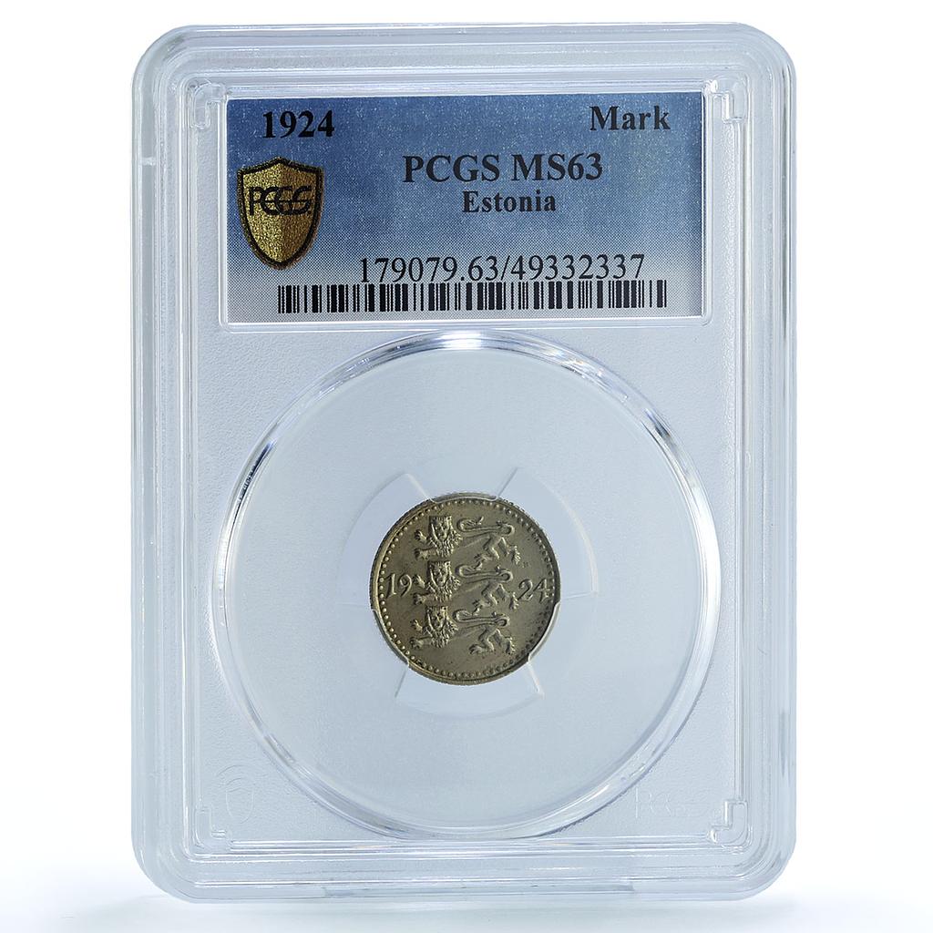 Estonia 1 mark Regular Coinage Lions Arms KM-1a MS63 PCGS NiBronze coin 1924 Estonia 1 mark Regular Coinage Lions Arms KM-1a MS63 PCGS NiBronze coin 1924