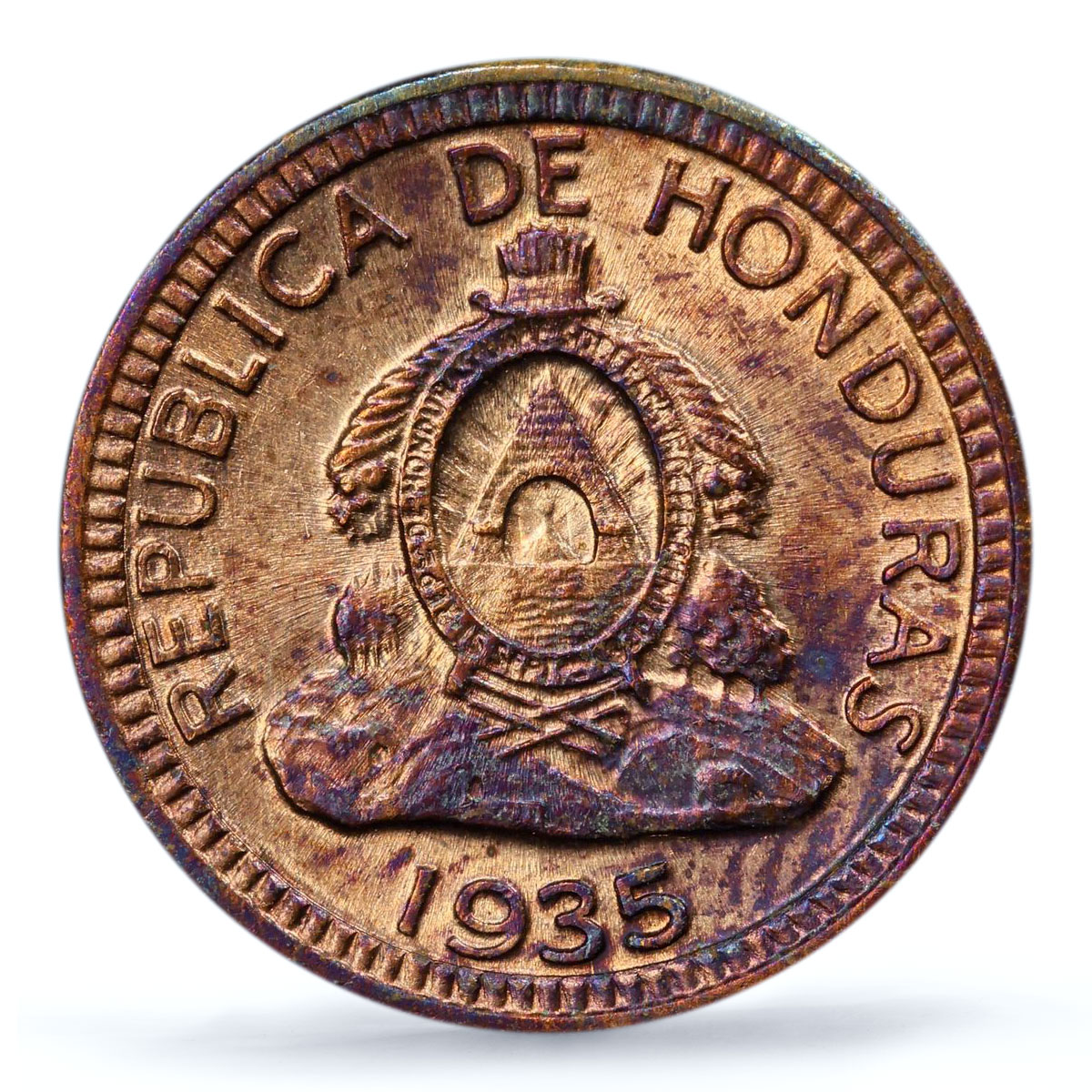 Honduras 1 centavo Regular Coinage Heavy Type KM-77.1 MS64 PCGS bronze coin 1935