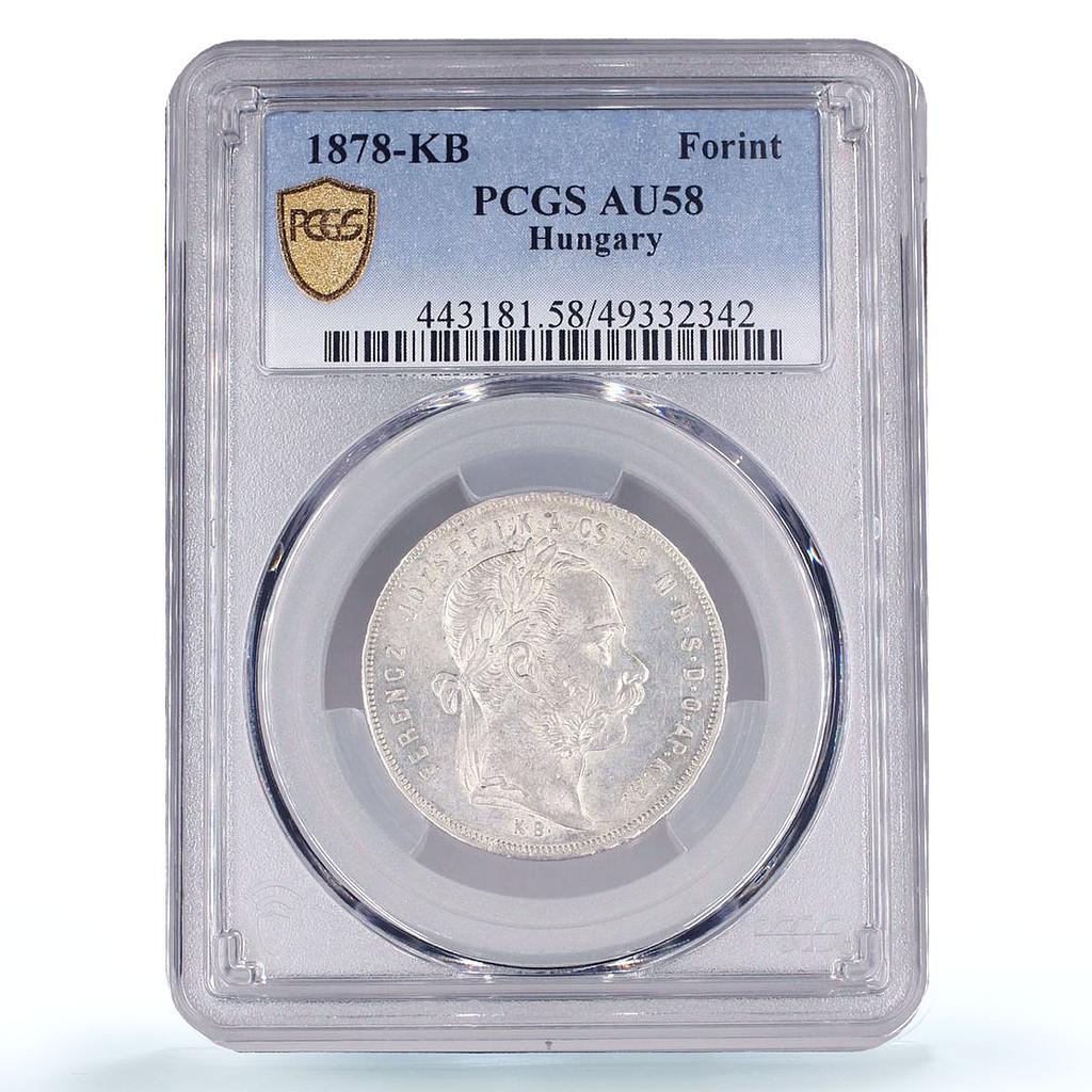 Hungary 1 forint Regular Coinage Francis Joseph I AU58 PCGS silver coin 1878