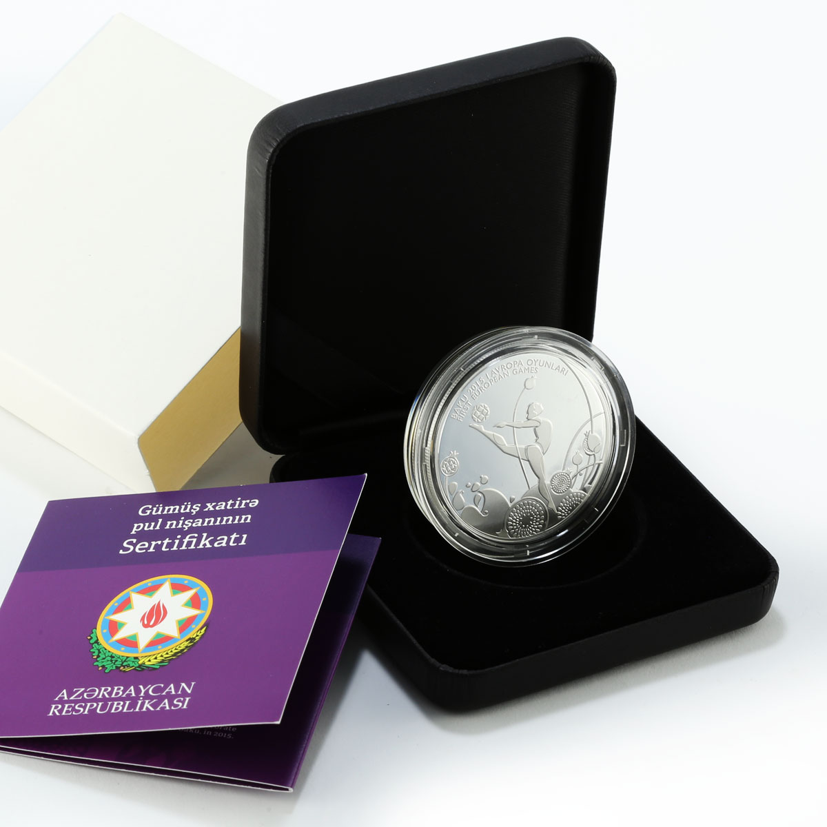 Azerbaijan 5 manat European Games in Baku Rhythmic Gymnastics silver coin 2015