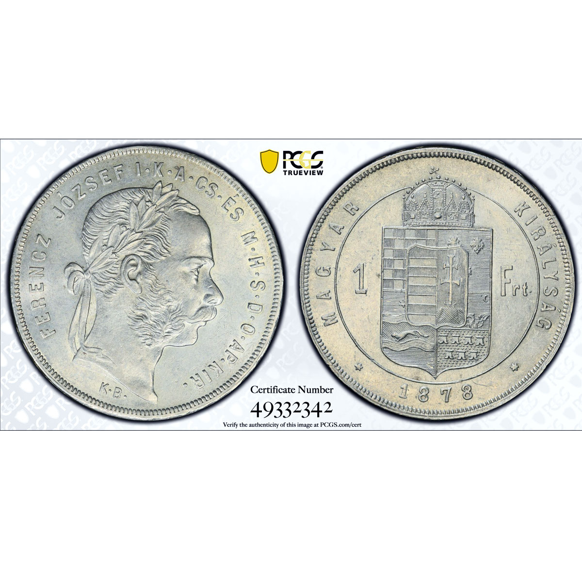 Hungary 1 forint Regular Coinage Francis Joseph I AU58 PCGS silver coin 1878