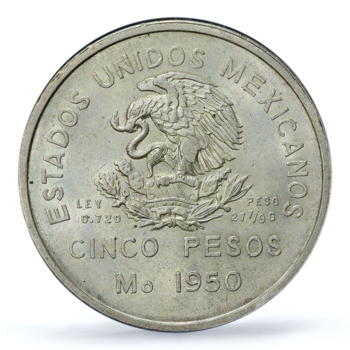 Mexico 5 pesos Southeastern Railroad Opening Train MS63 PCGS silver coin 1950