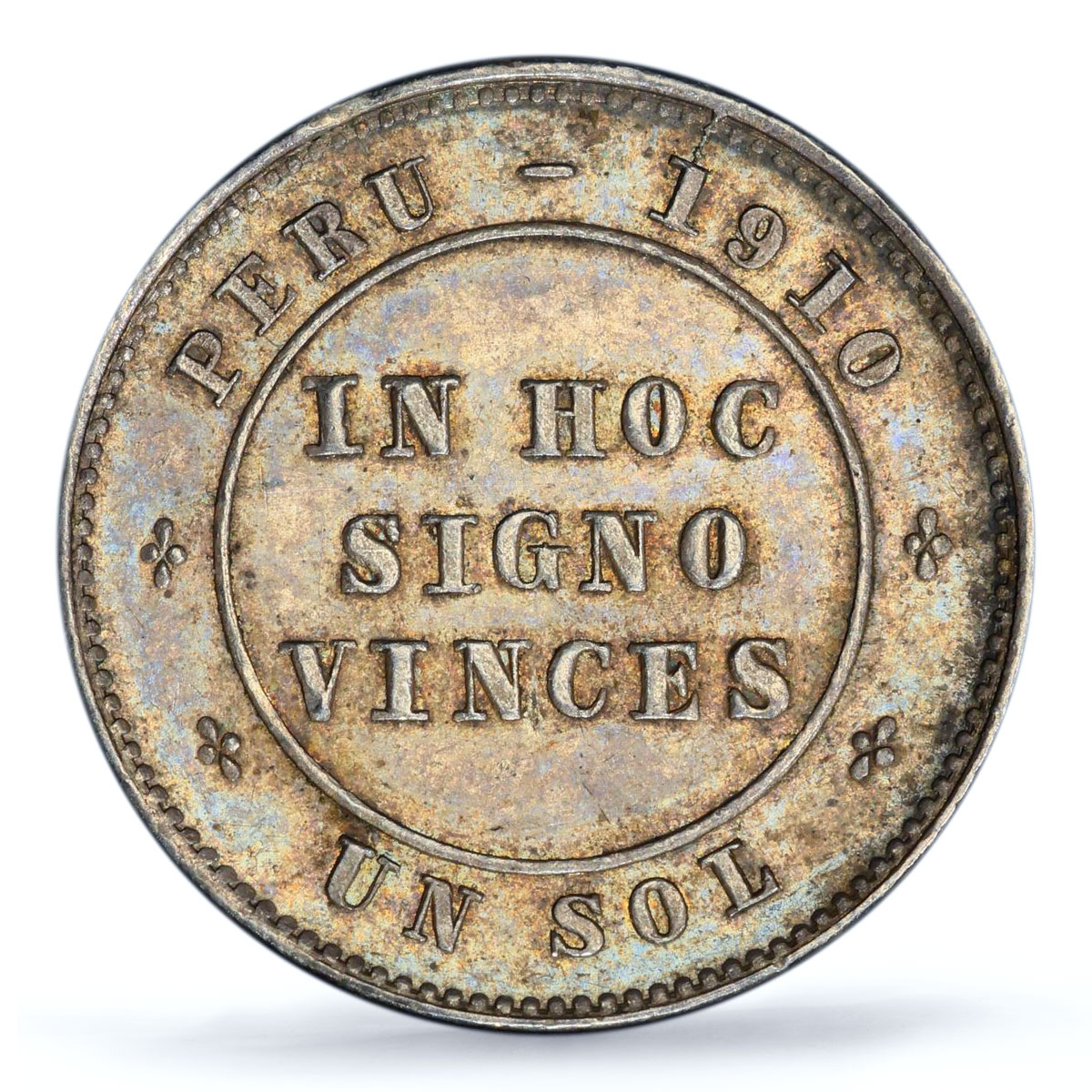 Peru 1 sol Republic In Hoc Signo Vinces KM-Tn1 MS62 PCGS silver coin 1910