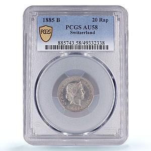 Switzerland 20 rapen Regular Coinage Libertas Liberty KM-29 AU58 PCGS coin 1885