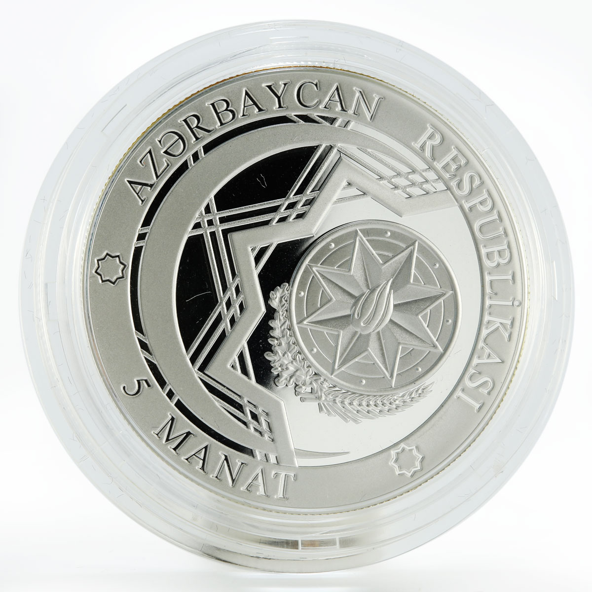 Azerbaijan 5 manat Satellite Azerspace-1 proof silver coin 2016