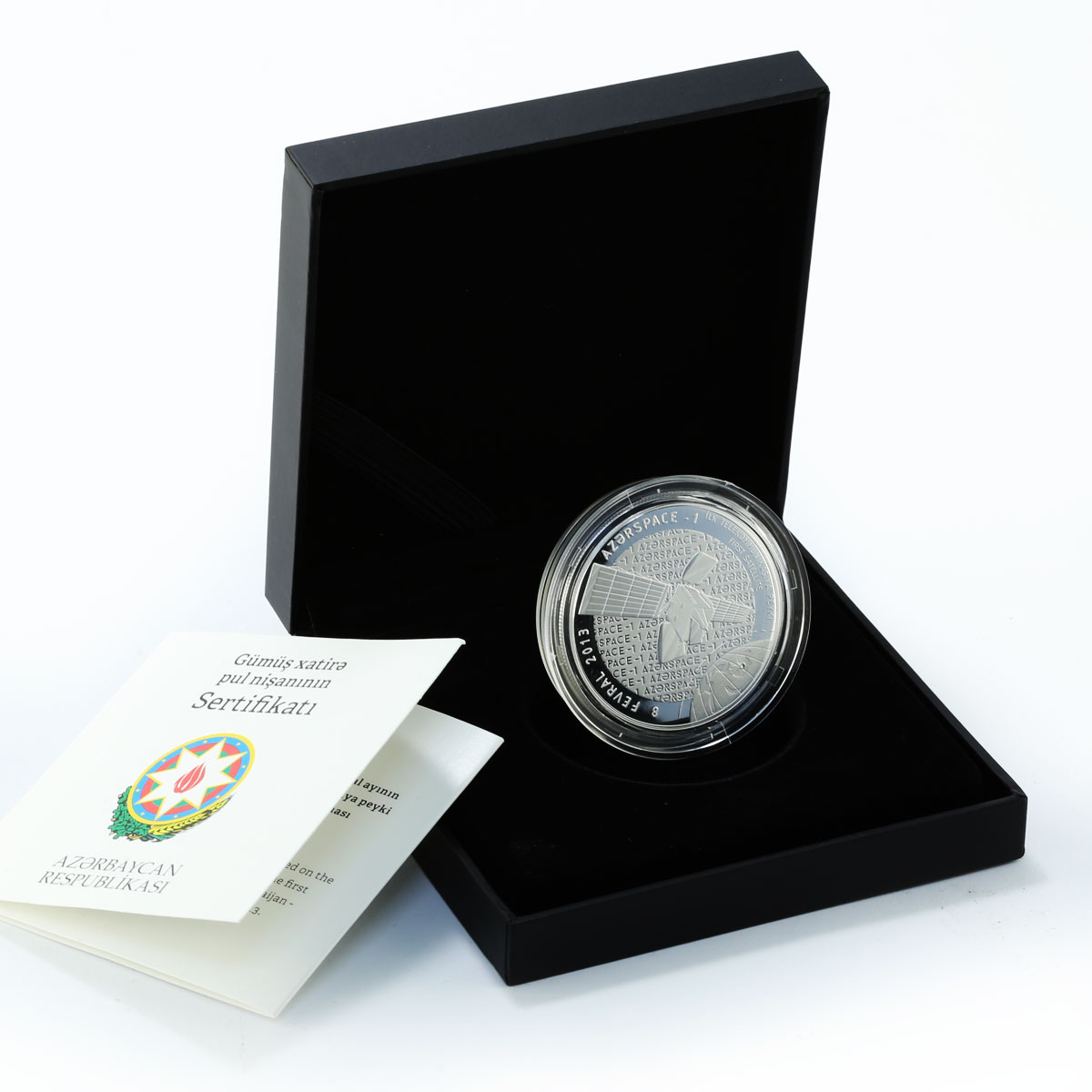 Azerbaijan 5 manat Satellite Azerspace-1 proof silver coin 2016