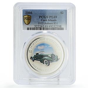 Cook Islands 2 dollars Classic Cars Speedster Auburn 851 PL69 PCGS Ag coin 2006