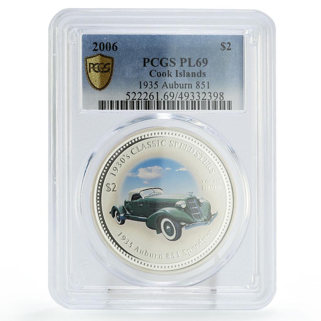 Cook Islands 2 dollars Classic Cars Speedster Auburn 851 PL69 PCGS Ag coin 2006