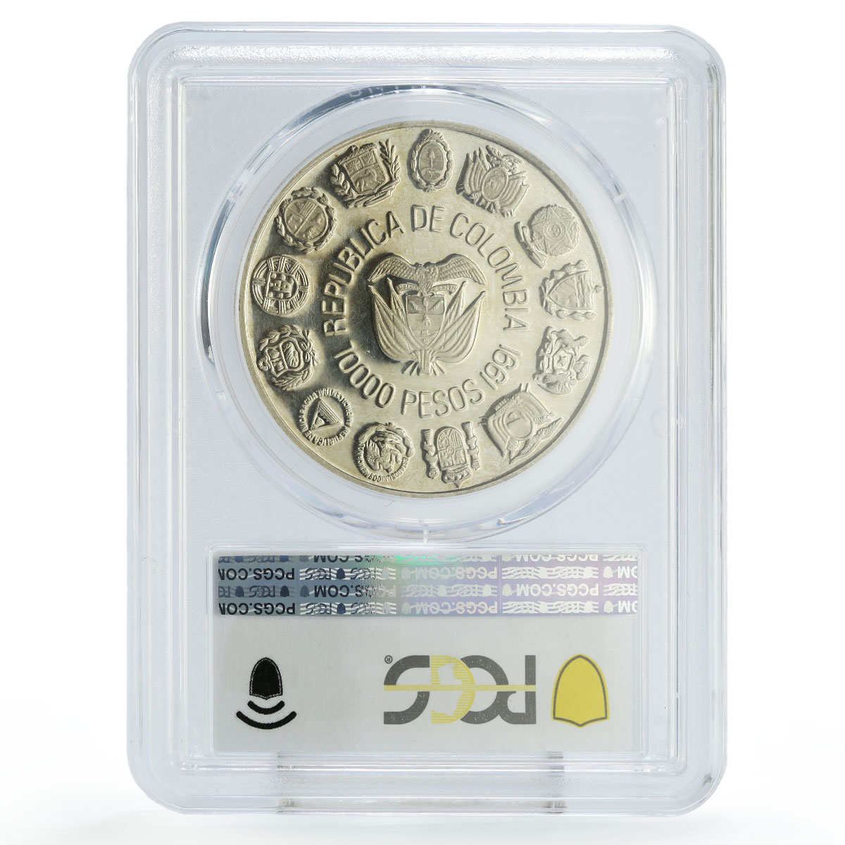 Colombia 10000 pesos Two Worlds Encounter Santa Fe Bogota PR64 PCGS Ag coin 1991