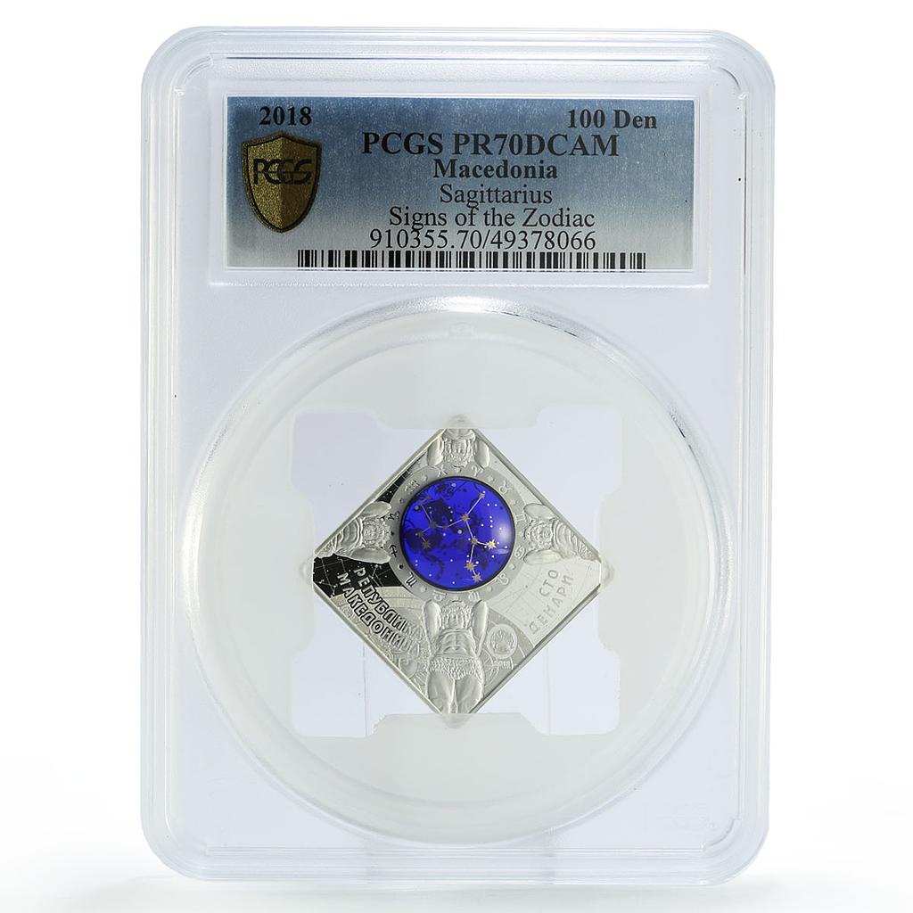 Macedonia 100 denars Zodiac Signs Sagittarius 3D PR70 PCGS silver coin 2018