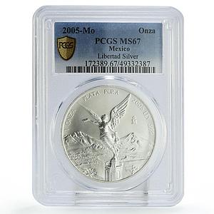 Mexico 1 onza Libertad Angel of Independence MS67 PCGS silver coin 2005