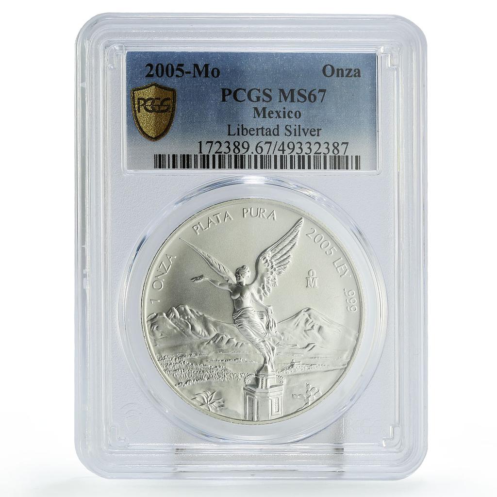 Mexico 1 onza Libertad Angel of Independence MS67 PCGS silver coin 2005