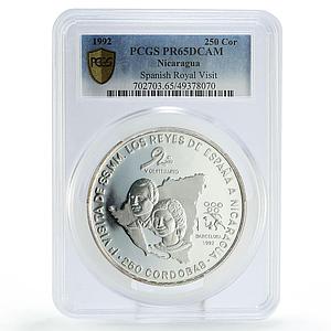 Nicaragua 250 cordobas Barcelona Olympics Royal Visit PR65 PCGS silver coin 1992