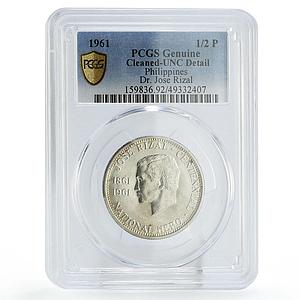 Philippines 1/2 peso Half Peso Jose Rizal Politics UNC PCGS silver coin 1961