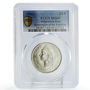 Dominican Republic 1/2 peso Republic Restoration MS65 PCGS silver coin 1963